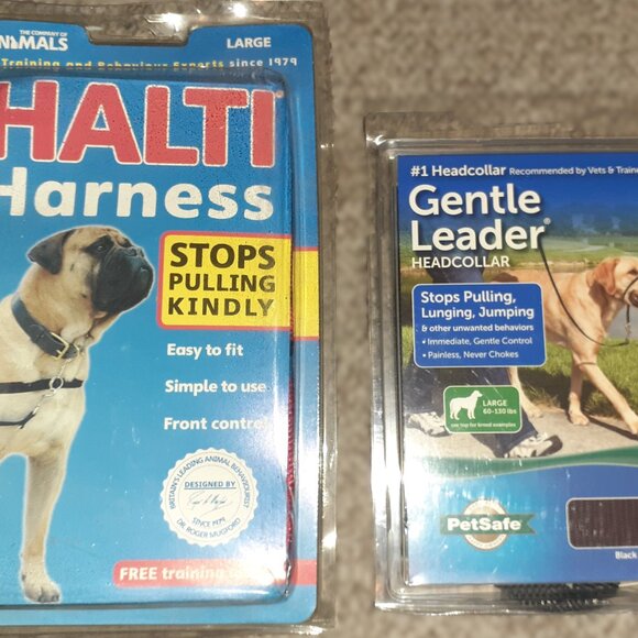NEW! X2 LEASHES GENTLE LEADER HEADCOLLAR & HALTI HARNESS STOP PULLING DOG SIZE L - Picture 2 of 5